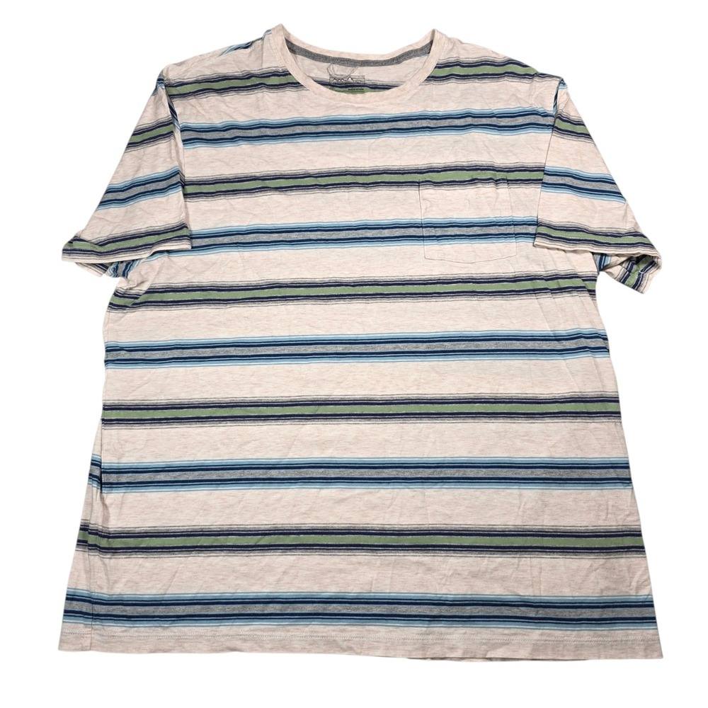 Patagonia Worn Wear Mens XL Striped Pocket Tee Organic Cotton Blue Green Cream
